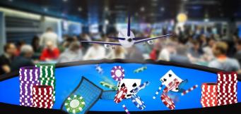 an aeroplane ascending out of a poker table